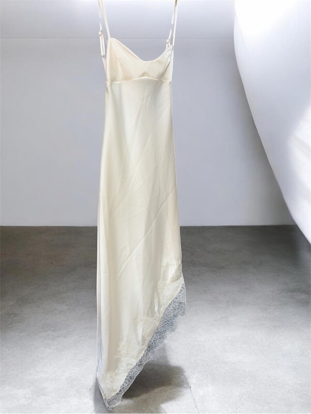 Altar’d State Elegant Cream Slip Dress with Lace Hem XXS